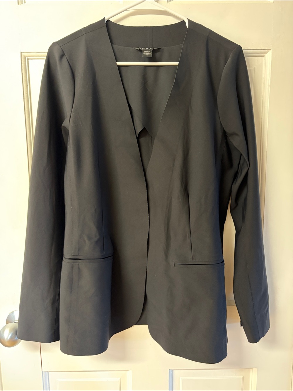 Athleta Avenue blazer one button collarless black blazer jacket women’s size 12